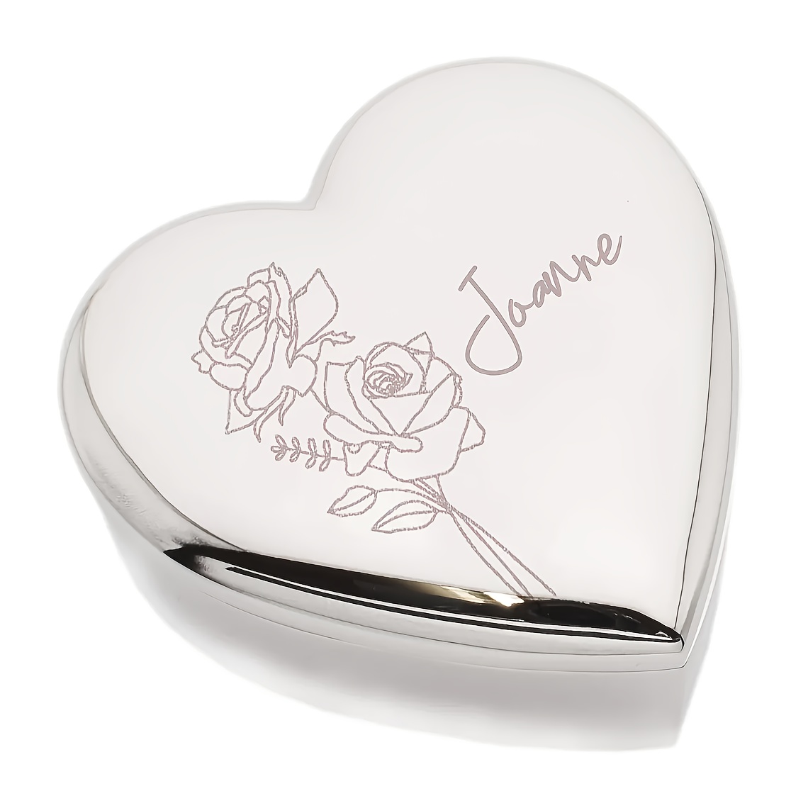 Personalized Beautiful Engraved Heart Jewelry Box with June Birthday Rose Pattern